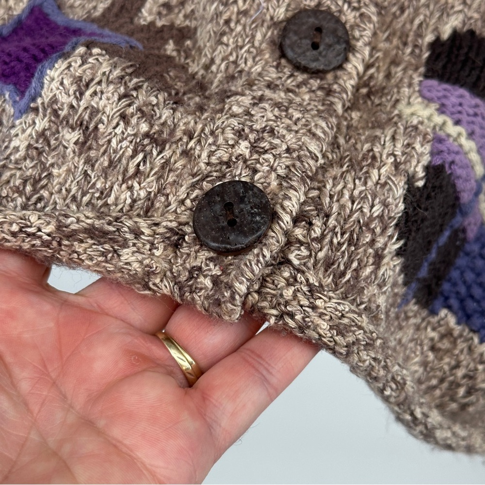 Women's Large‎ Tan Purple Lilac Patterned Sweater Vintage Cardigan Cozy - Picture 7 of 10
